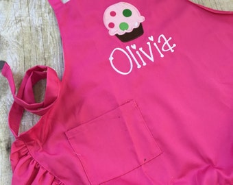 Child Apron, Cupcake Apron, Personalized Child Apron, Pink Ruffle Apron, Apron for Girl, Preschool