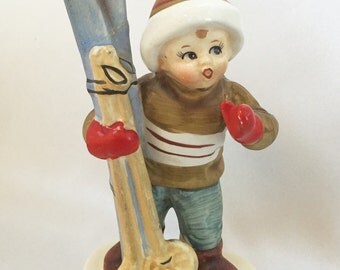 Vintage Lefton skiing boy- February figurine