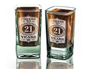 21st Birthday Shot Glass Cheers to 21 Years Glass Custom Engraved Birthday Party Favor Present Guests 30th 40th 50th 60th 70th 80th Custom