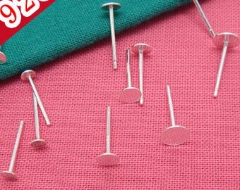 20PCS 925 Sterling Silver Glue-on Earring Posts W/ 3mm/ 4mm/ 5mm/ 6mm/ 8mm Round Pad Setting Stud Earrings- D603016