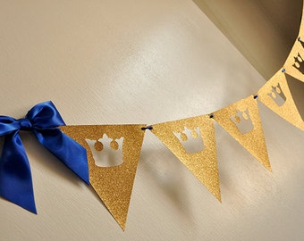 Royal Prince Baby Shower Bunting Banner. Handcrafted in 2-3 Business Days. King Crown Garland.
