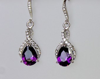 Purple Earrings, Amethyst Bridal Earrings, Crystal Teardrop Earrings, Amethyst Earrings, Wedding Earrings, RIBBON TWIRL