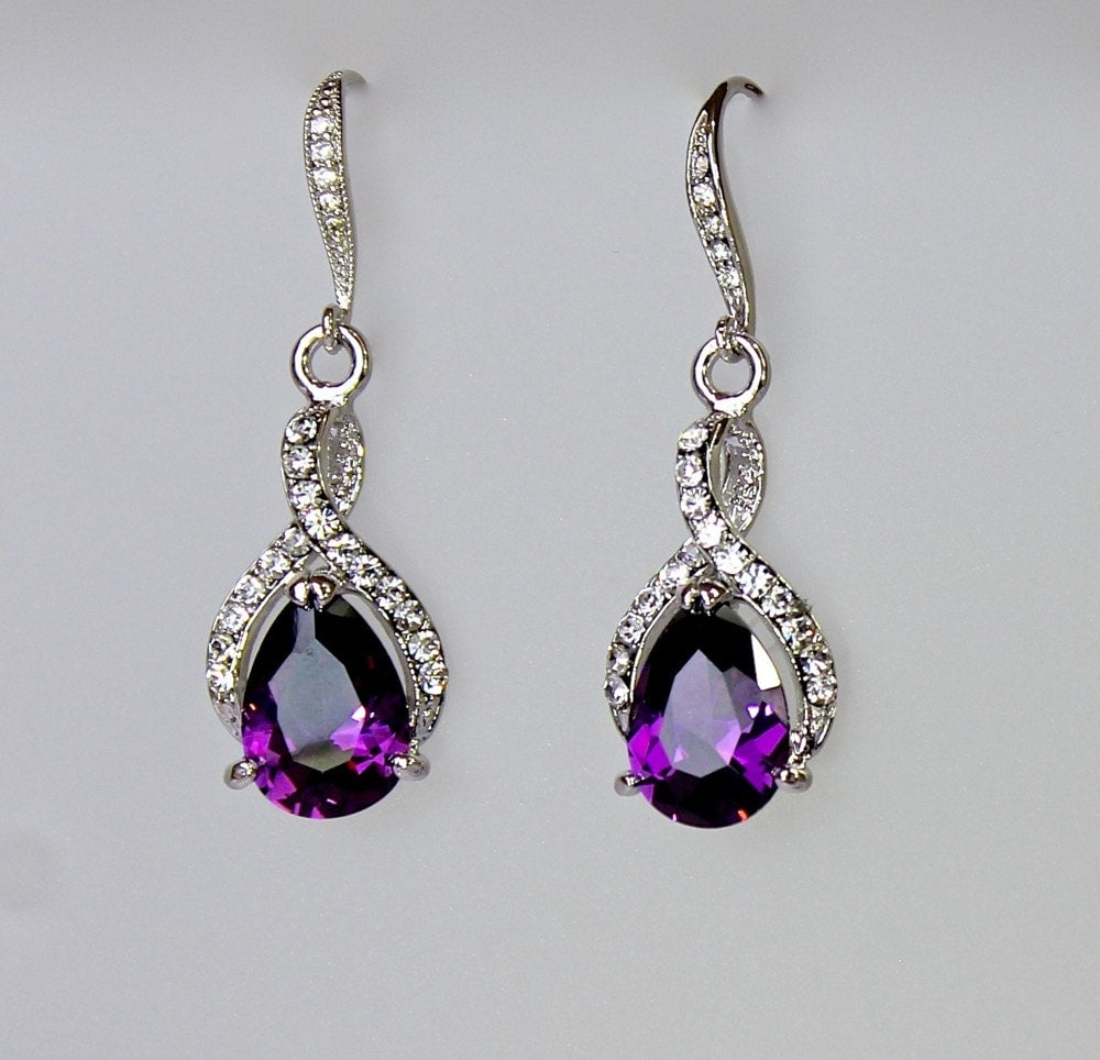 Purple Earrings Amethyst Bridal Earrings Crystal Teardrop
