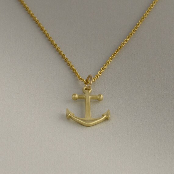 Solid Gold Anchor Necklace 14k 18k 22k Yellow by sevgijewelry