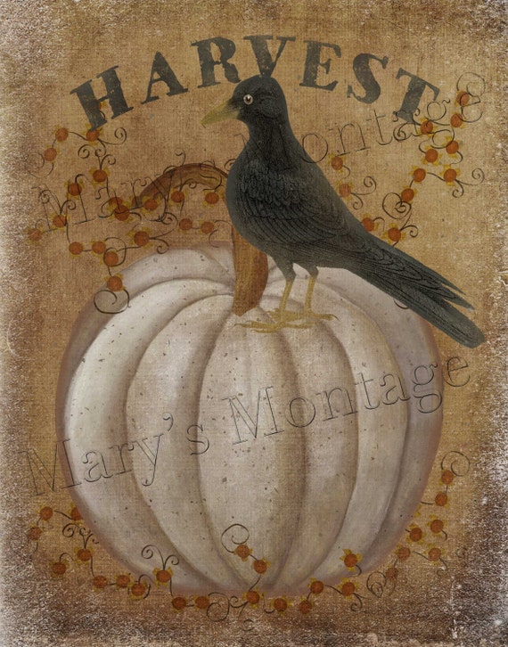 White Pumpkin Harvest, 8x10 digital folkart, Download, printable