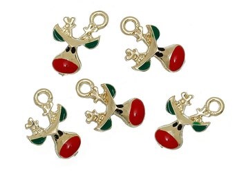 5 REINDEER Christmas Charms or Pendants . Gold Plated with enamel, 5/8", chg0301