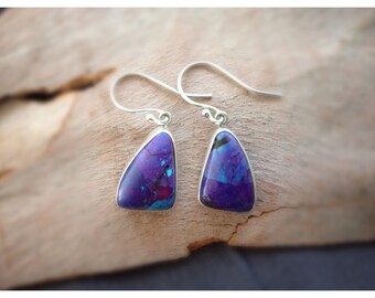 Mohave Purple Turquoise Sterling Silver Earrings- Purple Turquoise Earrings- Mohave Purple Turquoise Dangle Earrings