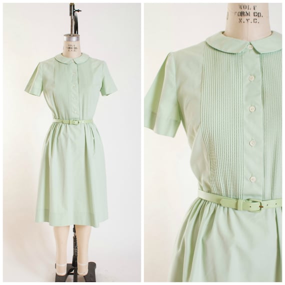 1960s Vintage Shirt Dress Pastel Green Cotton Vintage 50s Day