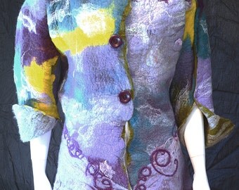 Felt Mosaic Jacket, Nuno Felt Jacket, Wet Felt Clothing, Hand Sewn Felt Hand Felted Clothing, Felted Art wear, Felted Art Jacket