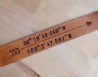 Longitude Latitude Gift Leather Bookmark GPS Coordinates Love Bookmark Personalized Gift Book Lover 3rd Anniversary Gift