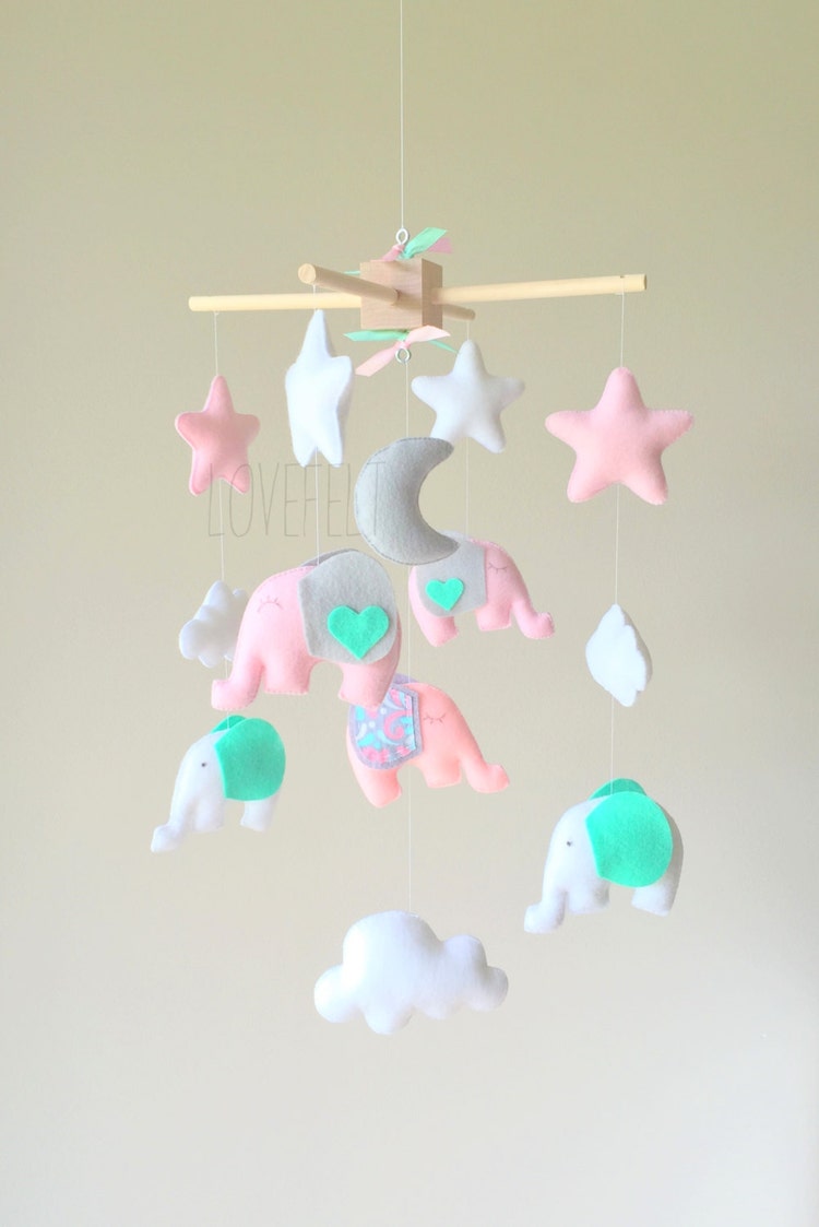 Baby Mobile Elephant Mobile Nursery Mobile by lovefeltmobiles