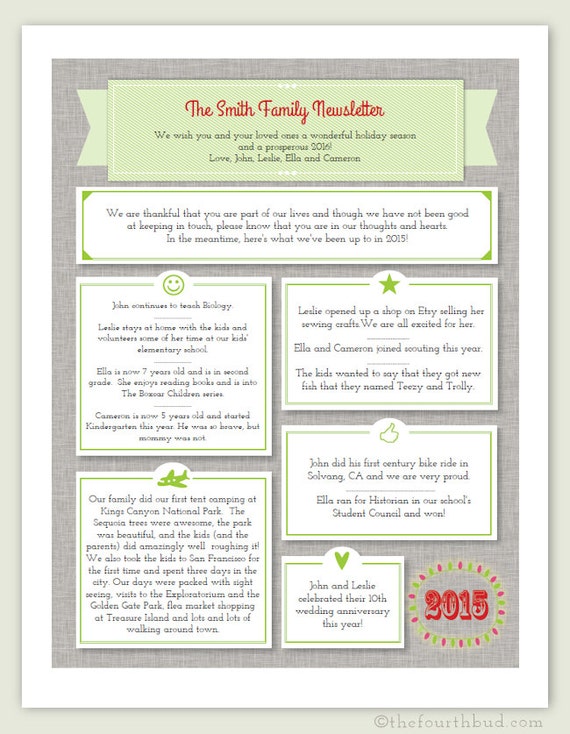 NEW - 2015 Year In Review / Christmas Letter Template in PDF for Adobe Reader - Linen 2015