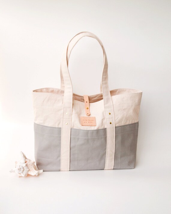 Items similar to Grey Canvas Tote Bag // Gray Beach Bag on Etsy