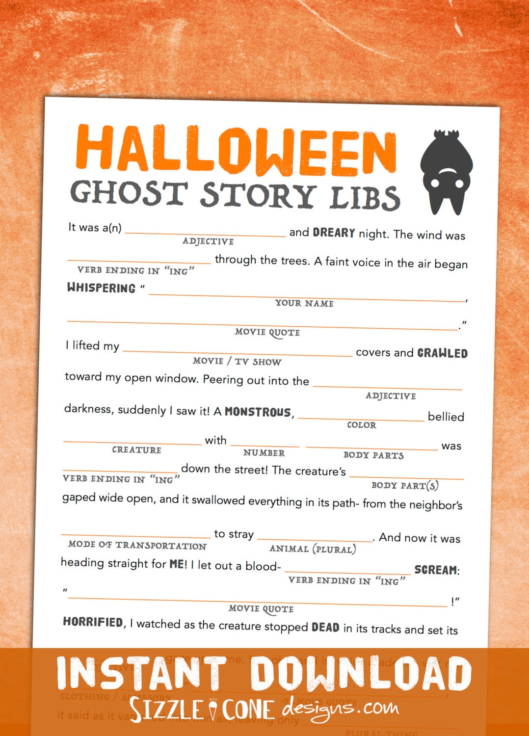 Halloween Mad Libs Game / Printable Harvest by SizzleConeDesign
