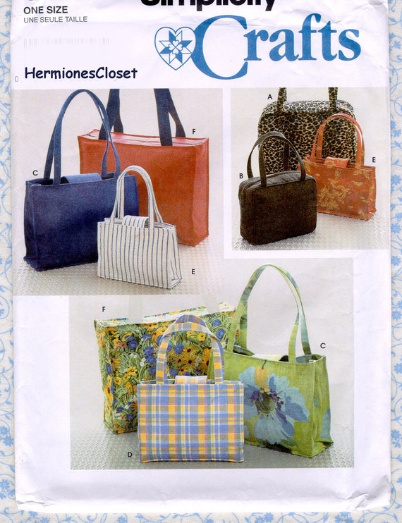 Simplicity 8331 Handbags Purses Pattern Tote Bag Carryall