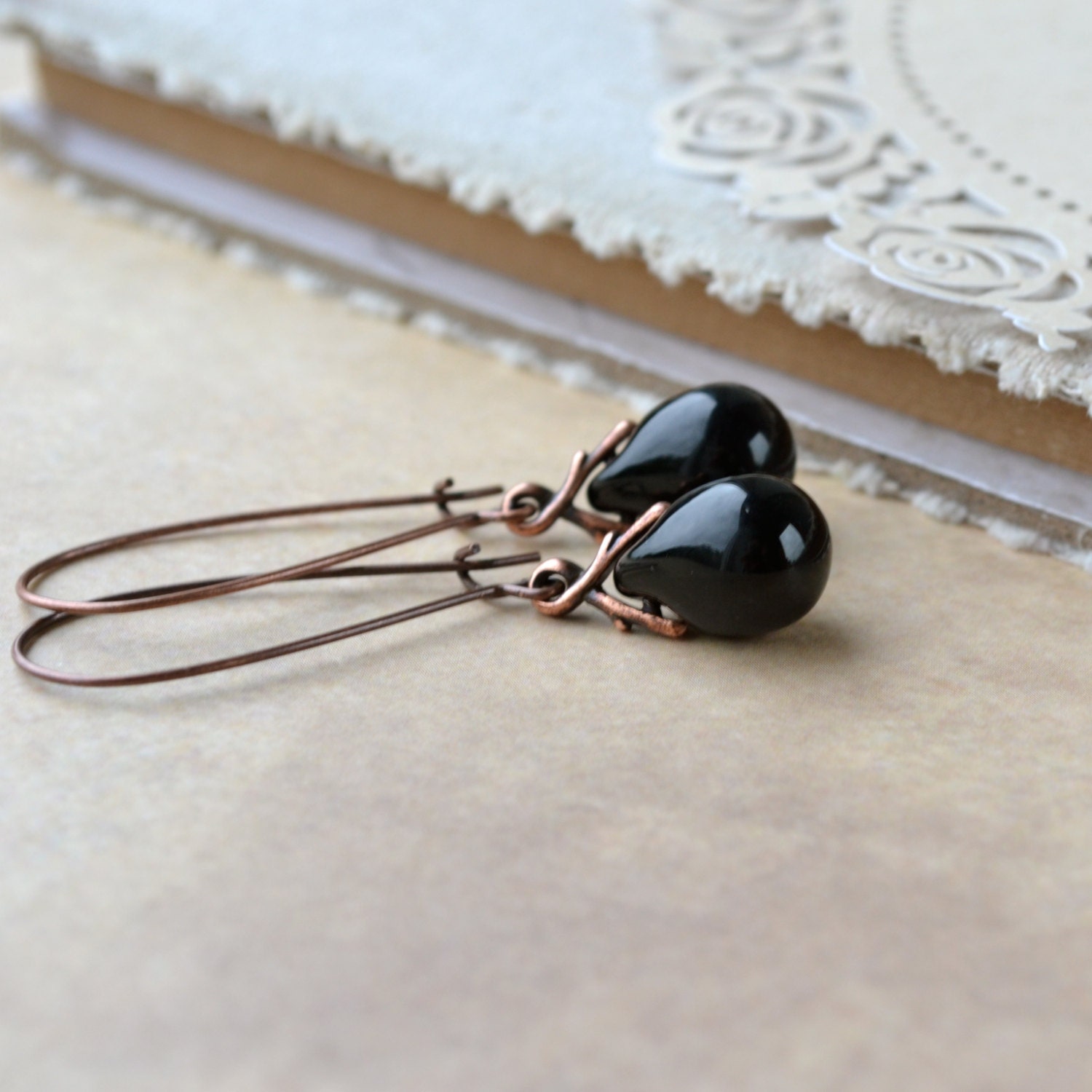 Long Black Earrings Black Dangle Earrings Teardrop Earrings