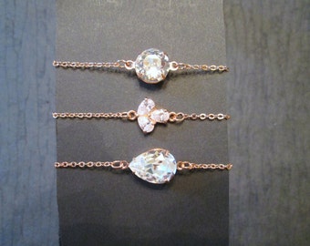 Rose Gold Bracelet/Rose Gold Bridesmaid Bracelet/Rose Gold Bridesmaid Jewelry/CZ or Swarovski Bracelet/ Rose Gold Bridesmaid Jewelry