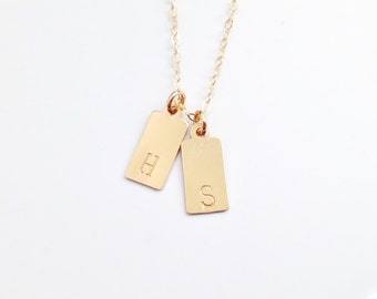 Custom Hand Stamped Necklace / Gold Initial Tags / Mini Petite Tag Necklace / 14k GOLD FILLED