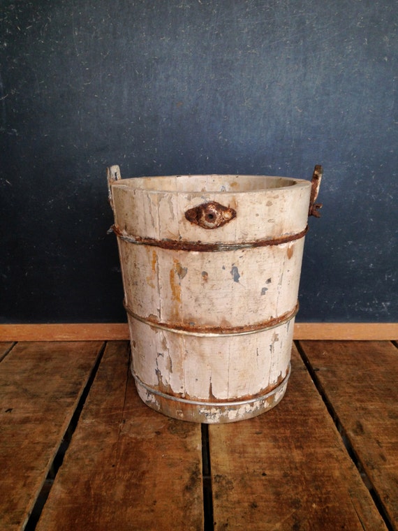 Antique Ice Cream Bucket with Handle Wooden Bucket with
