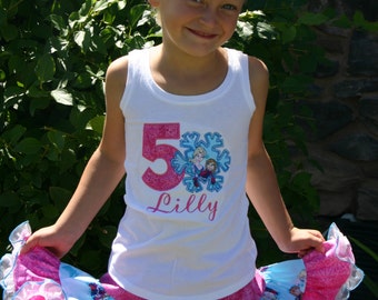 Ari's Angels Personalized Girls Frozen Birthday outfit, Frozen Shirt Embroidered, Appliqued, Monogrammed