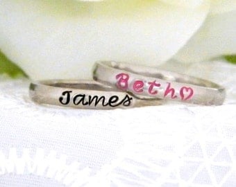 Stacking Mother's Name Ring, Custom Personalized Name Ring, Silver Stainless Steel Thin Stackable Name Ring, Gift for Mother