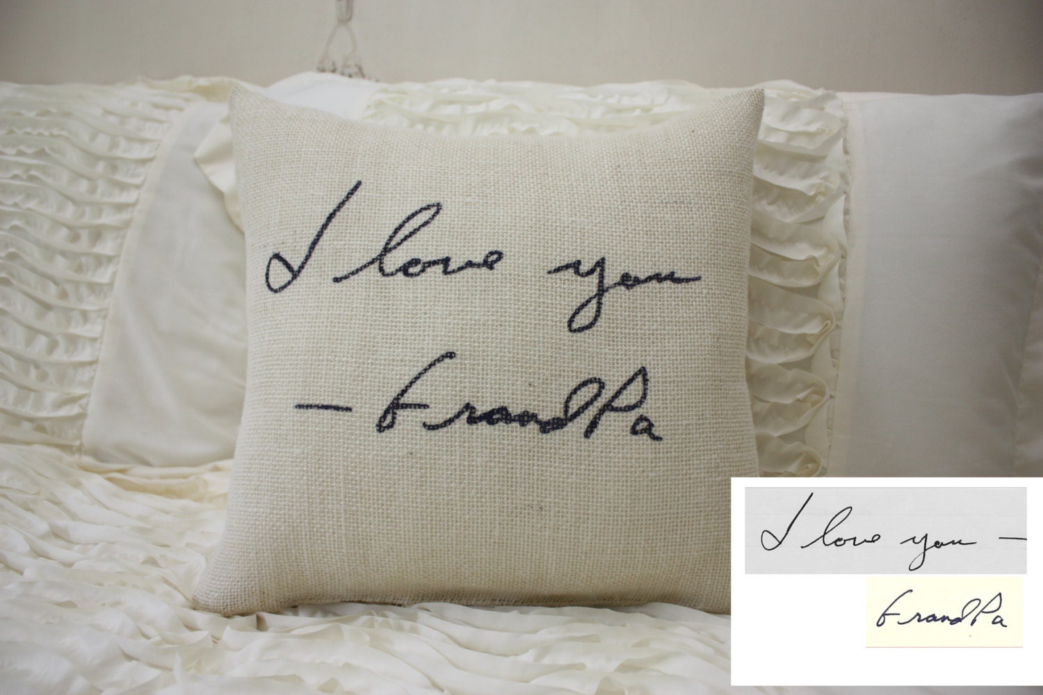 personal handwriting gifts Pillow/Remembrance Burlap Gift Handwriting Pillow/Personalized