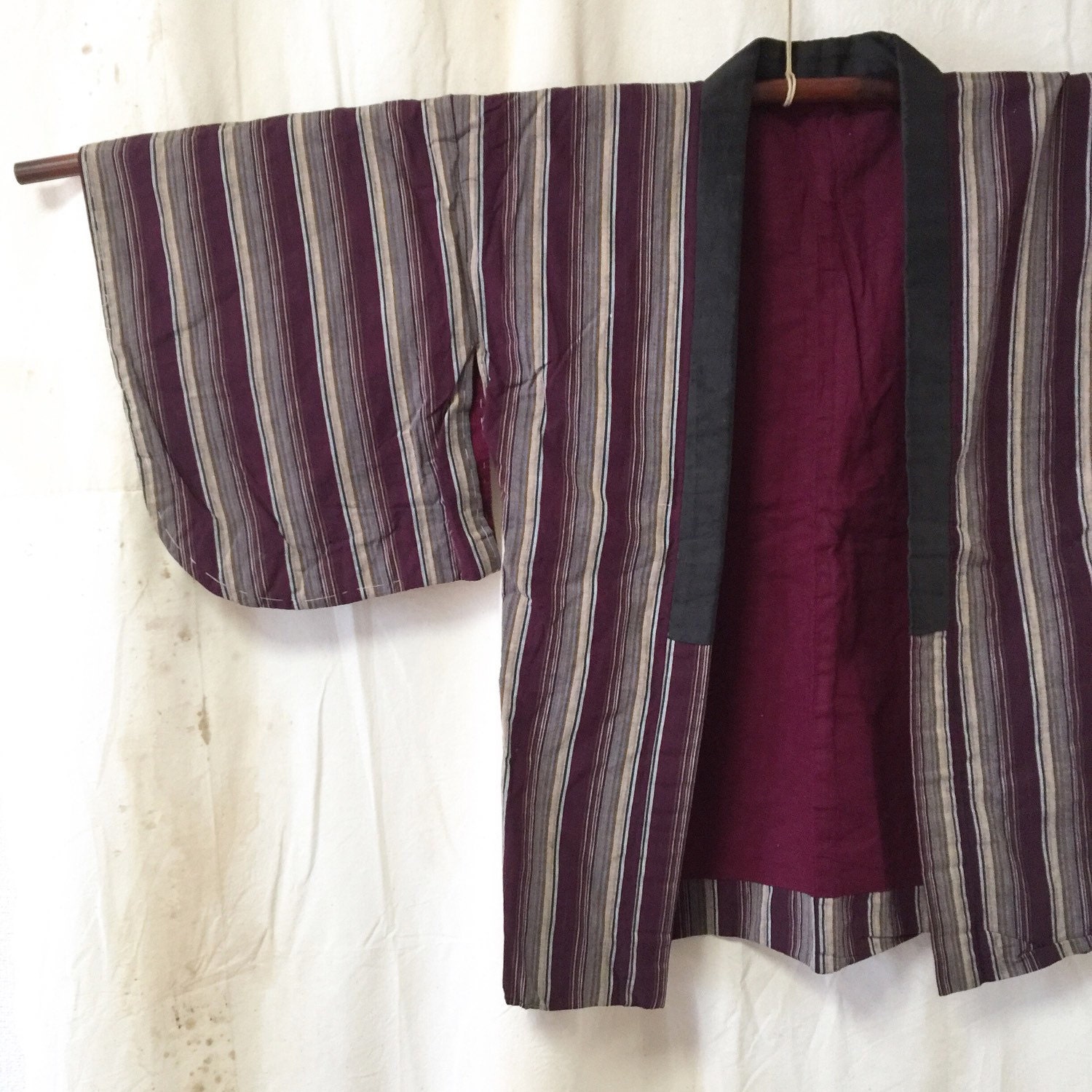 Vintage Japanese Noragi Farmers Jacket Coat Ikat Stripes