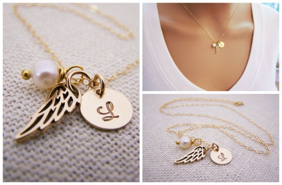 Personalized Angel Wing Necklace - Memorial Necklace - Miscarriage Necklace - Loss Necklace - 14k Gold Filled - Memorial Gift for Her