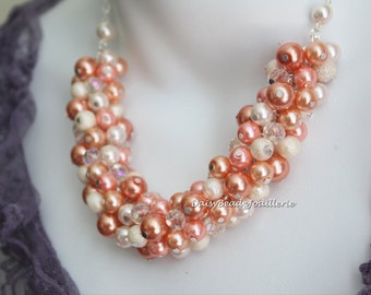 Coral Cluster Necklace, Coral Necklace, Coral Jewelry, Coral Bridesmaids Necklace, Shades of Coral Necklace