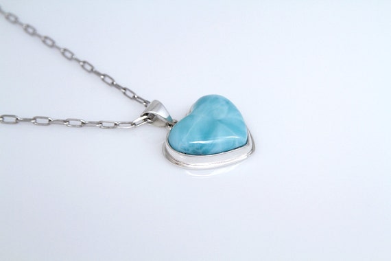 Larimar herz anhänger leichte blaue stein muster dominikanische