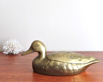 1960s large brass duck box