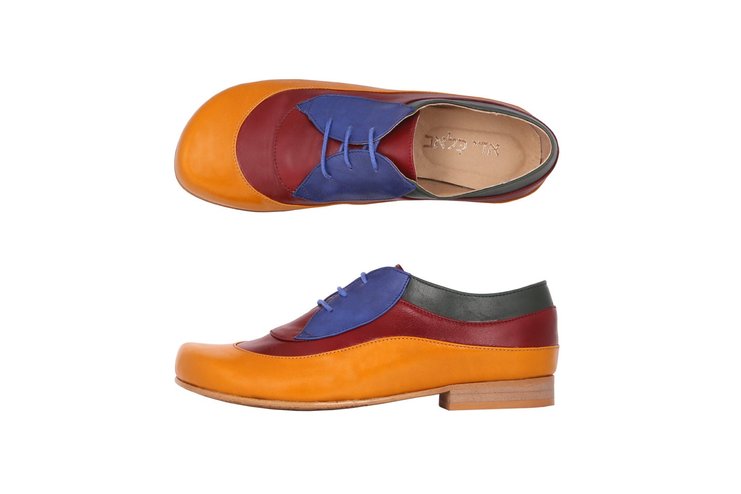 Leather shoes womens oxford colorful flat handmade ADIKILAV