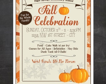 Fall Festival Flyer - School or Church (or any organization) - Event Custom Printable - color or black and white