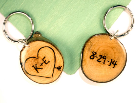 Couples Keychain Set Wooden Keychain Couple Keychain by LadyDryad