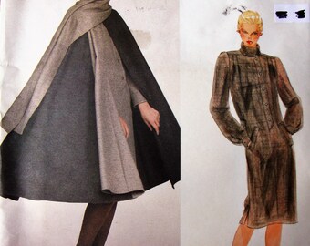Uncut Vintage Vogue Paris Original Nina Ricci Sewing Pattern no 2789 Size 10 1980s Designer Cape & Dress