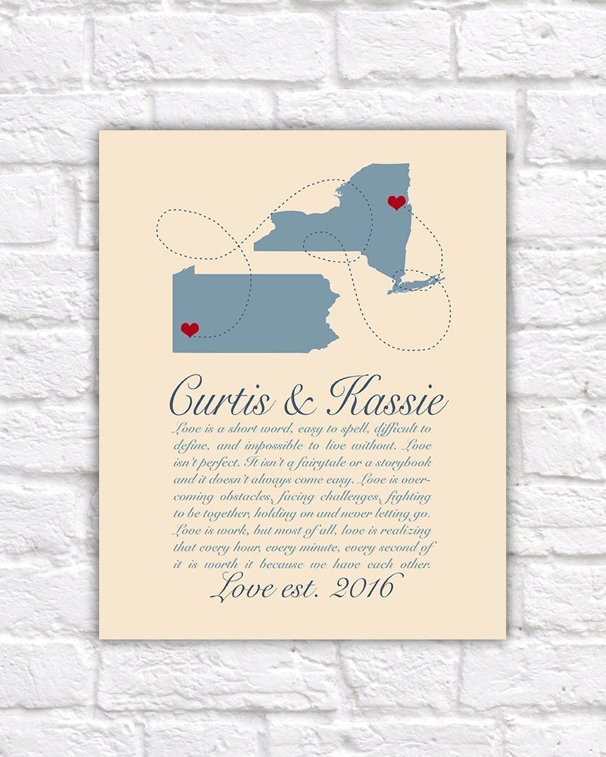 Custom Anniversary  Gift Hometown or Long  Distance  Maps 