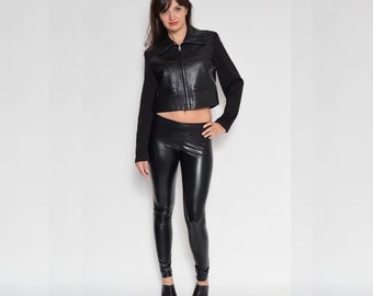 Vintage 90's Cropped Faux Leather And Material Zipper Jacket