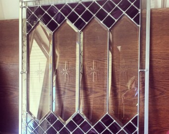 Regal Beveled Stained Glass Window Panel - Purple accents