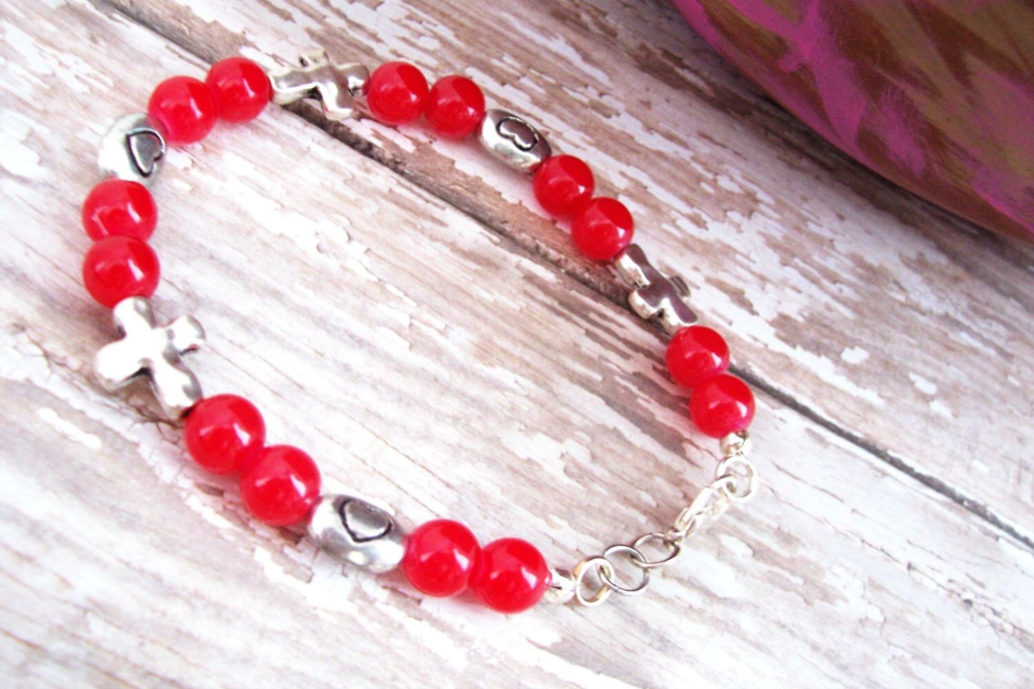 Small Cross Bracelet Christian Jewelry Red by AllAboutJESUSDesigns