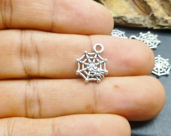 BULK - 40 Silver Halloween Charms - Spiderweb Charms-MC0777