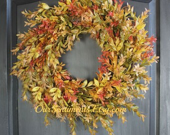 Door Wreath - Boxwood wreath - Fall door wreath - Grapevine Door Wreaths
