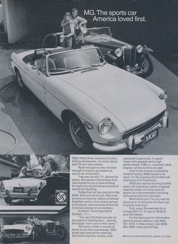 1972 MGB Sports Car Ad Vintage Advertising Print Wall Art