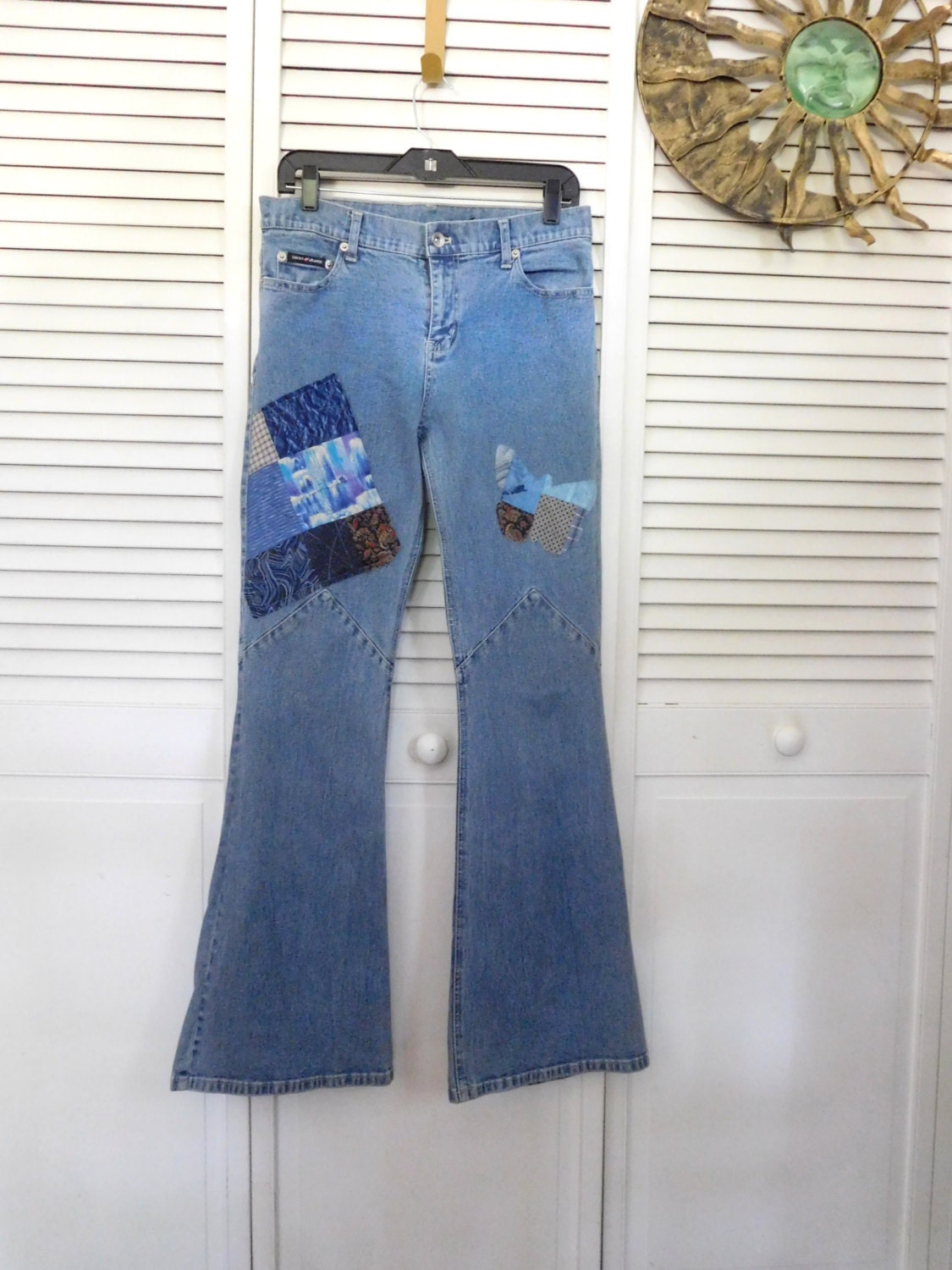 Bohemian Hippie Patch Bell Bottom Jeans Bellbottoms Upcycled