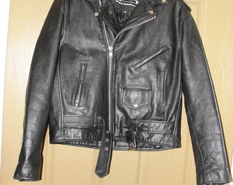 Vintage Black Leather Motorcycle / Biker Jacket MENS Size 46 long Large XL 1980s 1990s 80s 90s distressed XXl by Xelement