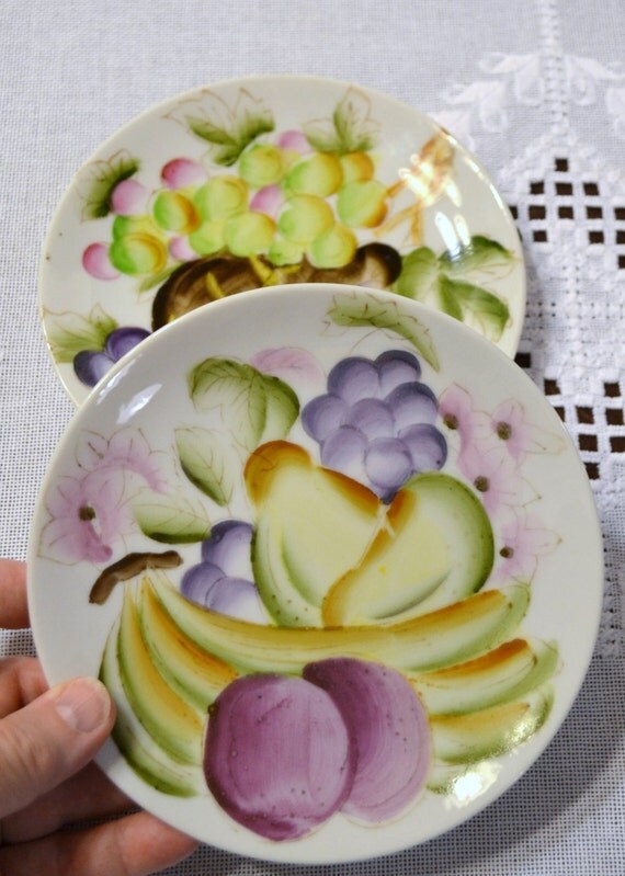 Vintage Decorative Plate Set of 2 Hand Painted Fruit Design