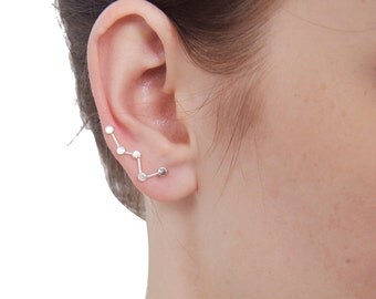Cassiopeia star Ear Crawler earrings Ear climber big dipper constellation earrings jewelry Sweep up, galaxy astronomy sterling Silver