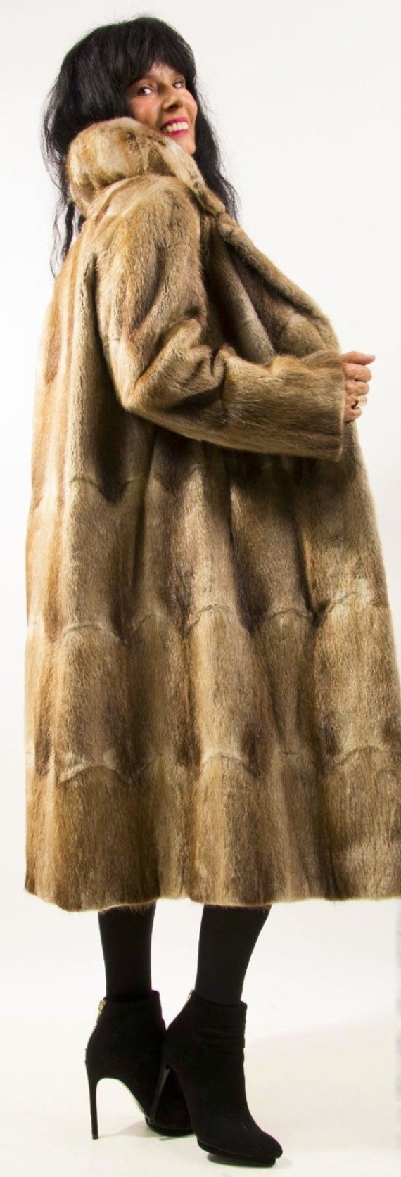 Musquash MINK River Mink Muskrat FUR Coat Full Length Brown Beiges Coat
