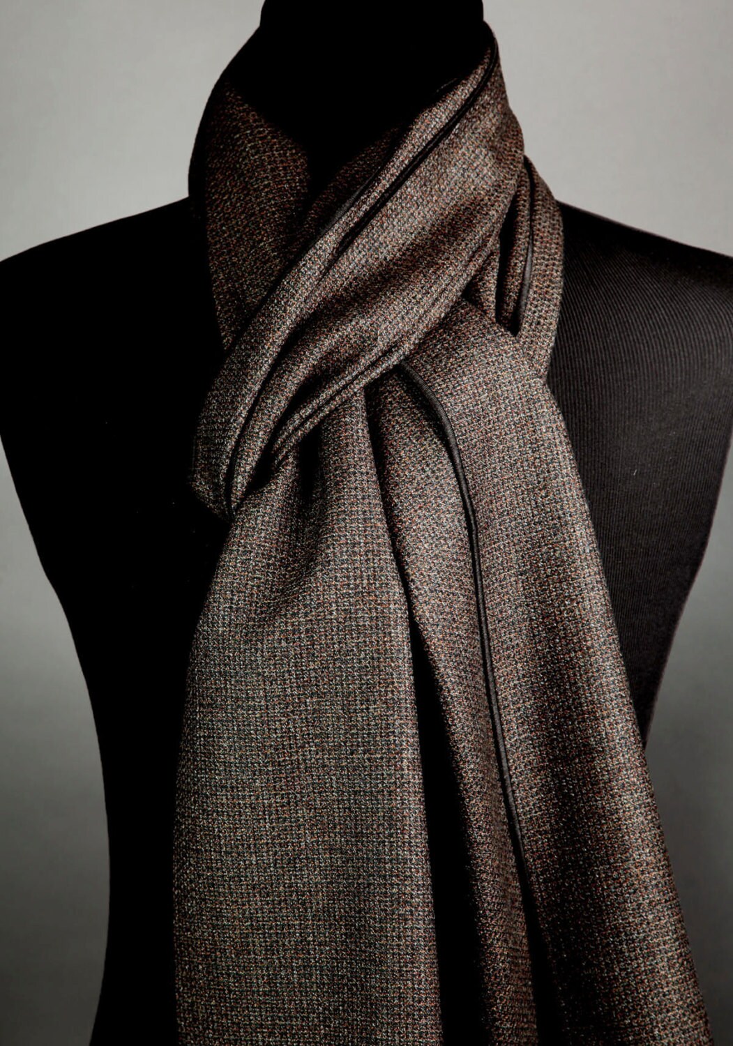 Brown Scarf Wool Scarf Dark Brown Scarf Plaid Scarf Men's