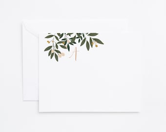 Monogram Flat Card Set of 12 | Personalized Stationery, Floral Stationery Notecards : Orchard Collection