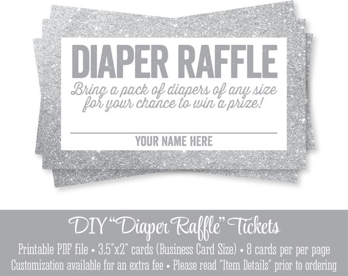 Printable Diaper Raffle Tickets - Silver Glitter Baby Shower Game Ideas - Bring A Pack of Diapers - Bring A Pack of Diapers